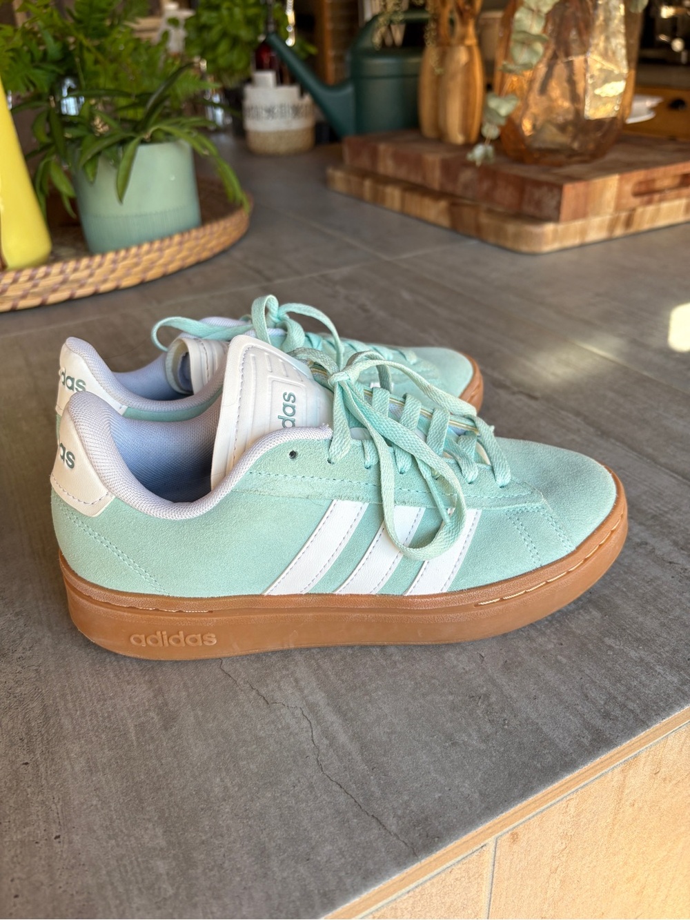 adidas Mint Green Suede Sneakers with Gum Sole